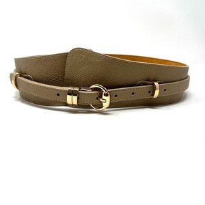 Belt Corset Wide Leather Tan Beige Gold Buckle